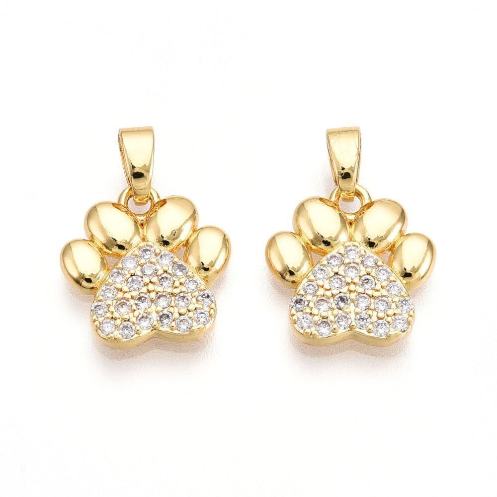8200 10Pcs Brass Cubic Zirconia Footprint Charms Golden Dog Paw Animal
